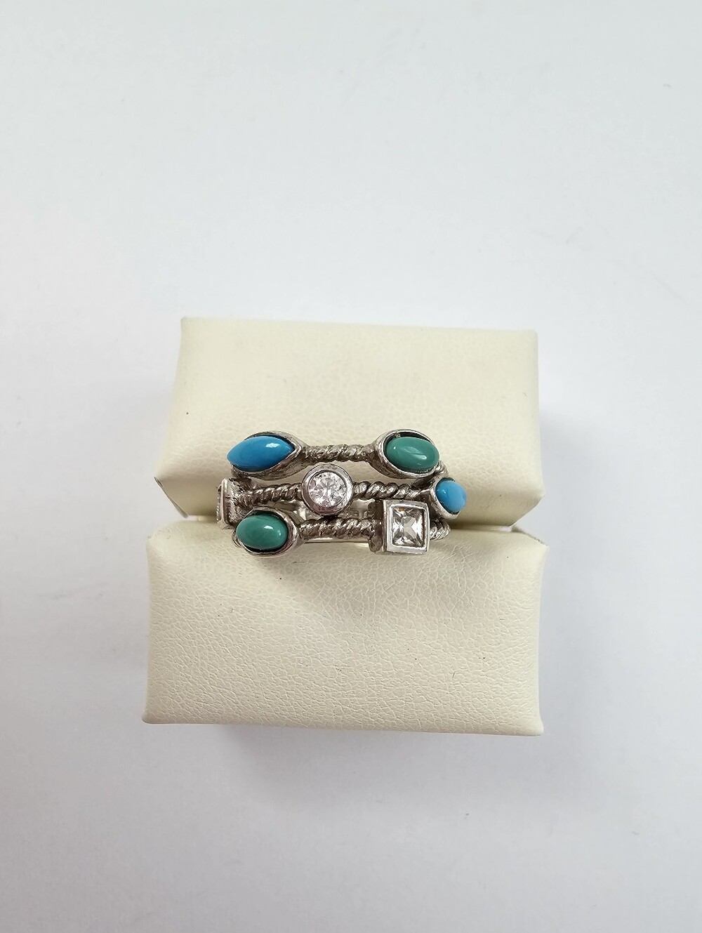 Vintage ESPO Joseph Esposito Sterling Silver Multi-Strand Turquoise & CZ Ring